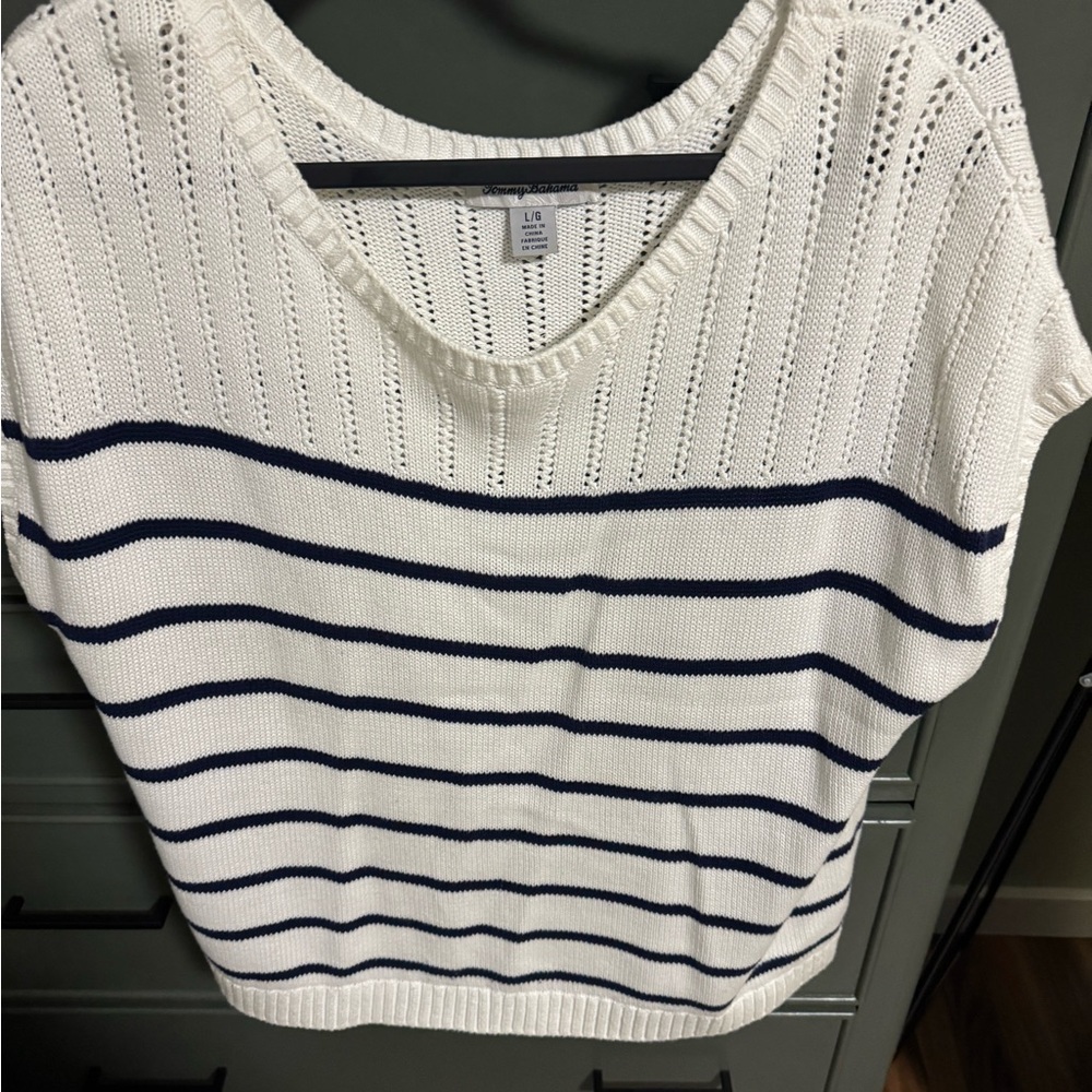 Vineyard Vines White and Navy Striped Short Sleeve Top